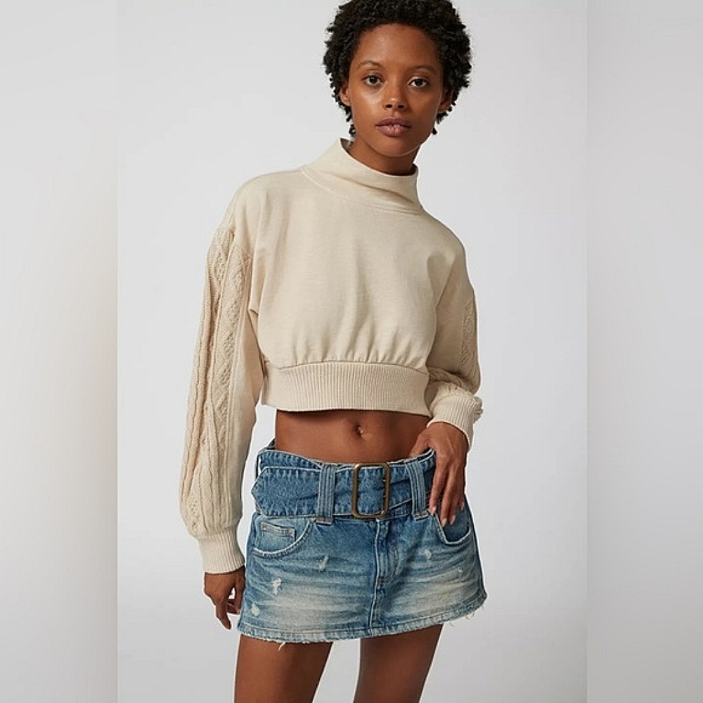 UO Trina Cable Knit Sweatshirt in Neutral